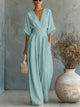 Women's Wrap V-Neck Wide-Leg Jumpsuit, Ruched Waist