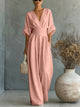 Women's Wrap V-Neck Wide-Leg Jumpsuit, Ruched Waist