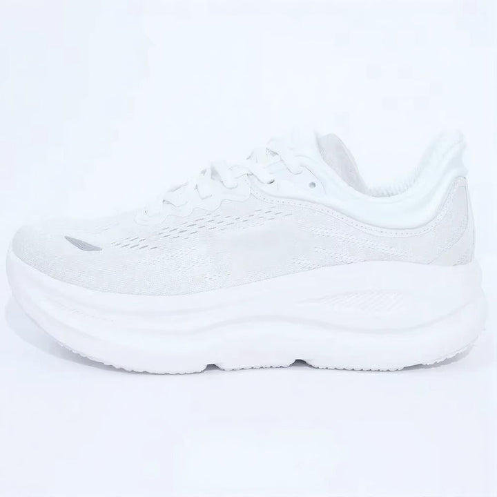 Unisex black lace-up running shoe with thick sculpted sole