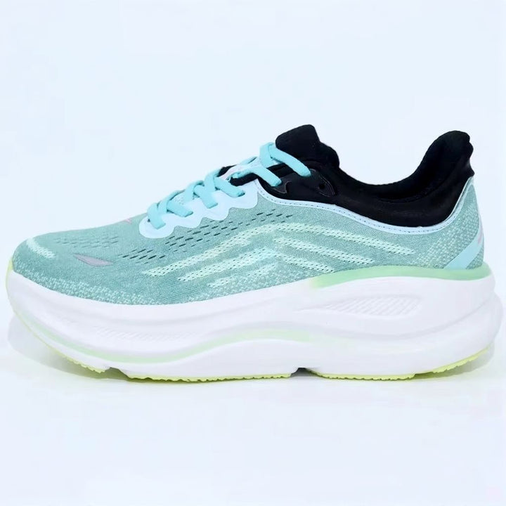 Unisex black lace-up running shoe with thick sculpted sole