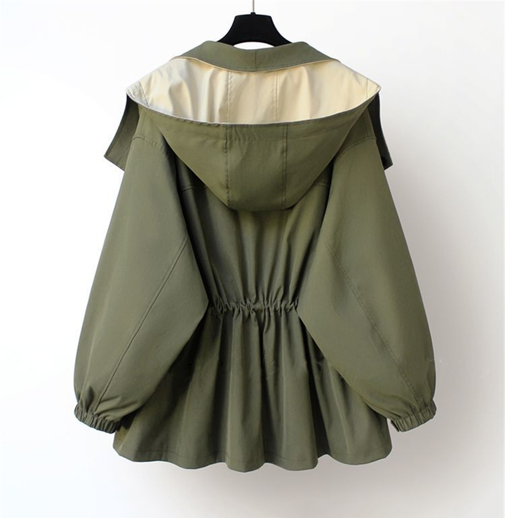 Women's lightweight windbreaker jacket with oversized colour-block collar and button front