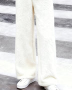 Women's fleece two-piece set with bow embroidery and wide-leg trousers