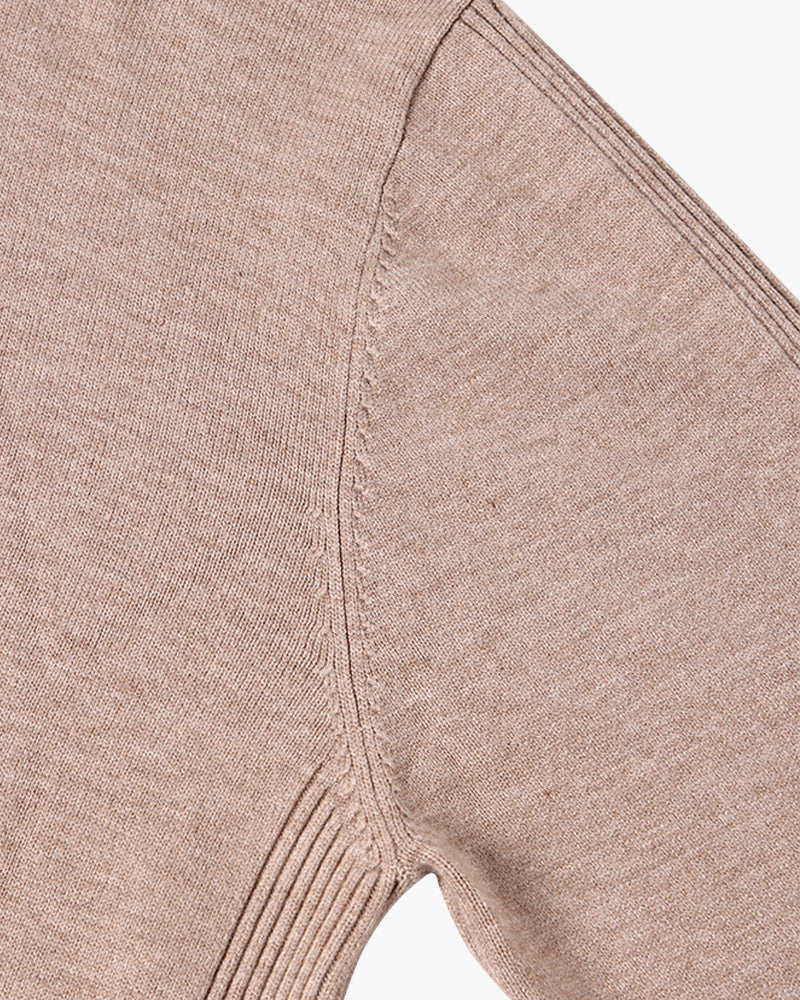 Men's fitted turtleneck knit sweater with long sleeves and ribbed cuffs
