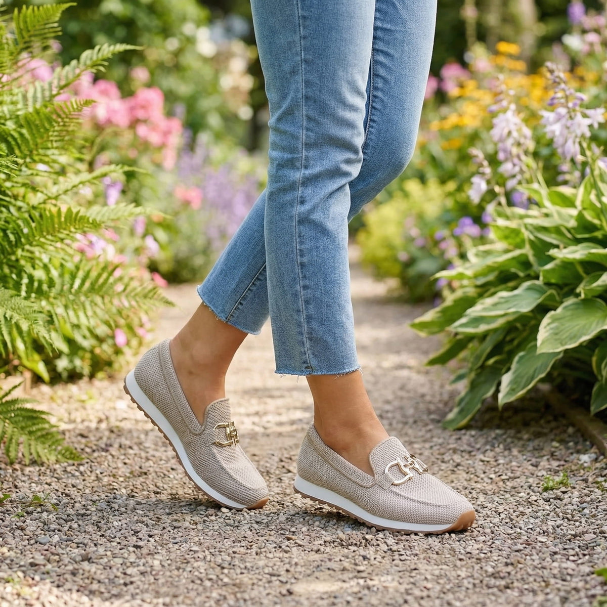 Women's textured slip-on sneakers with gold-tone buckle detail