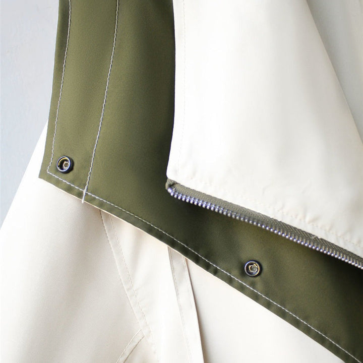 Women's lightweight windbreaker jacket with oversized colour-block collar and button front
