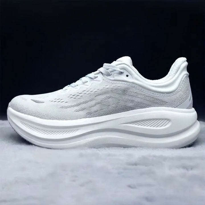 Unisex black lace-up running shoe with thick sculpted sole