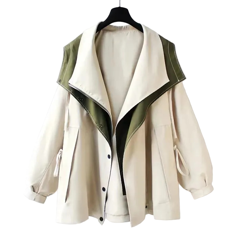 Women's lightweight windbreaker jacket with oversized colour-block collar and button front