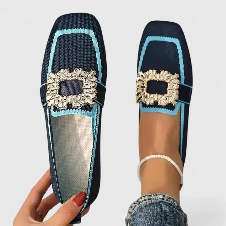 Women's square-toe loafers with embellished buckle