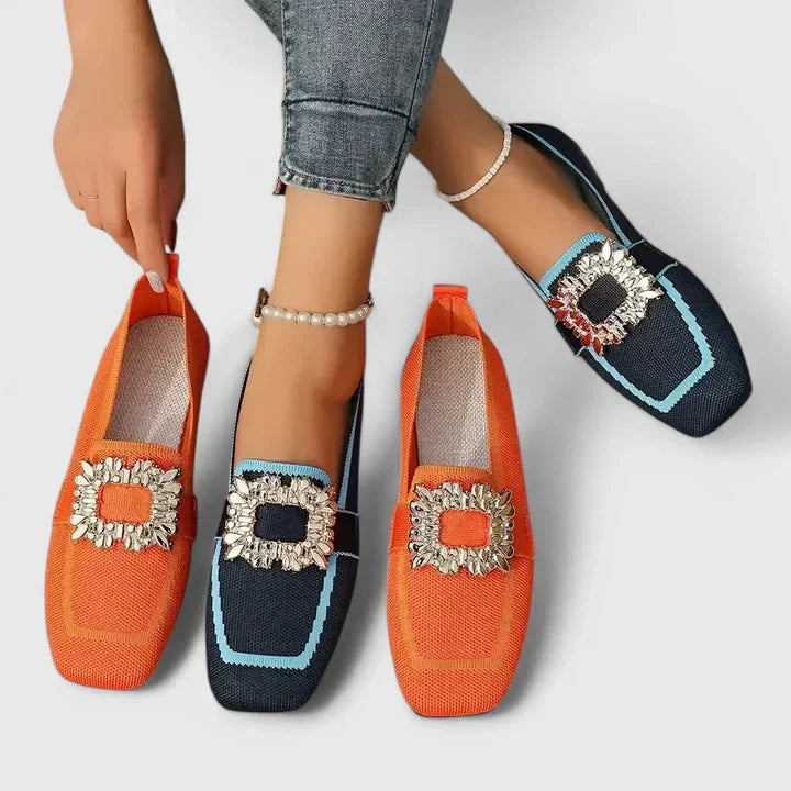 Women's square-toe loafers with embellished buckle