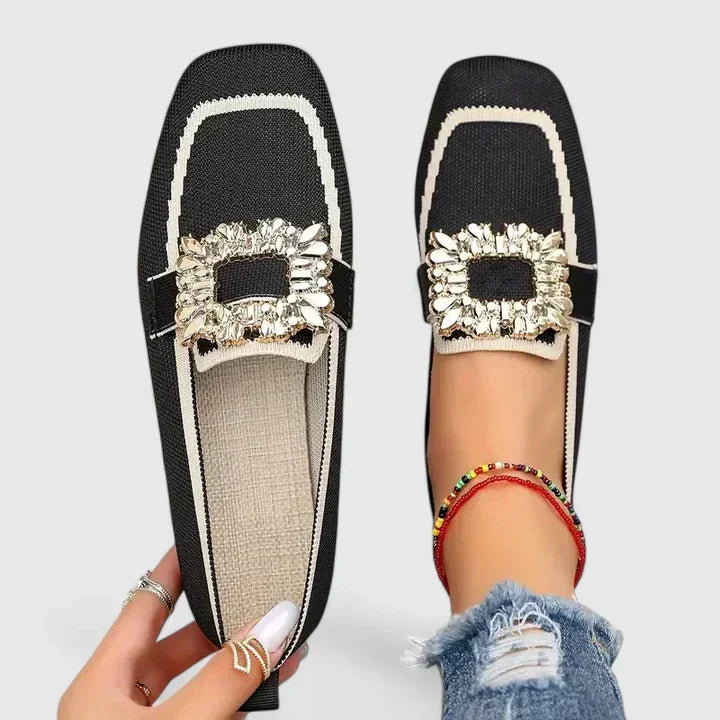 Women's square-toe loafers with embellished buckle
