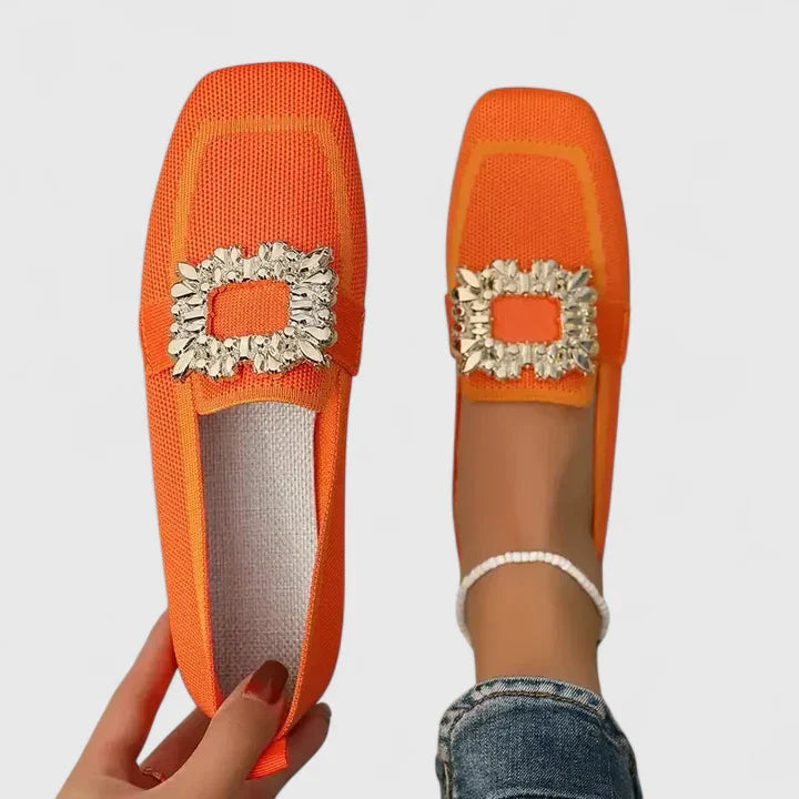Women's square-toe loafers with embellished buckle