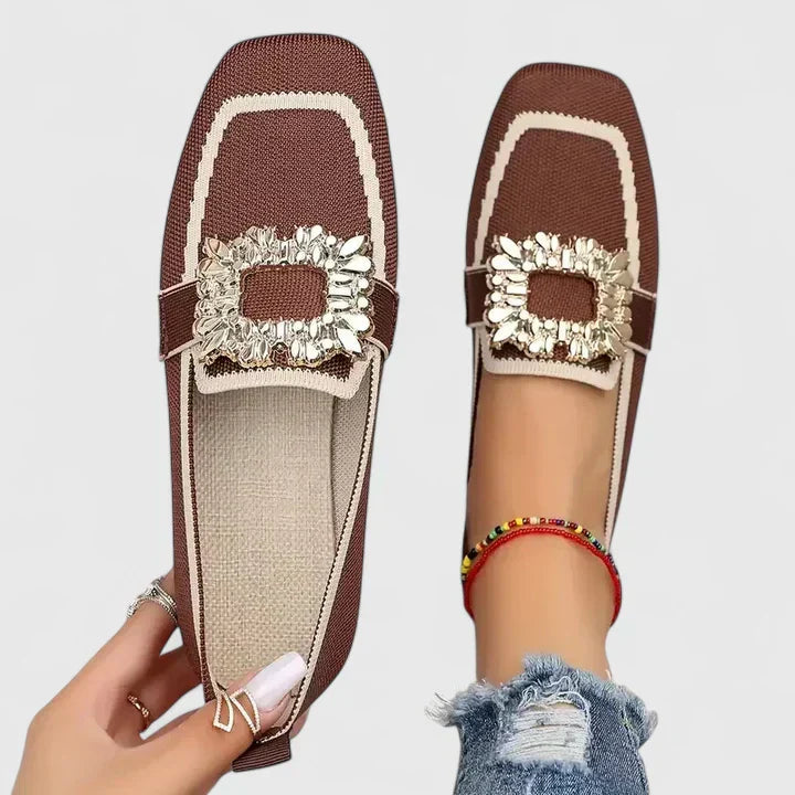 Women's square-toe loafers with embellished buckle