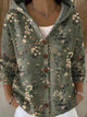 Women's patchwork hooded cardigan in multi-colour with button front, worn over white top