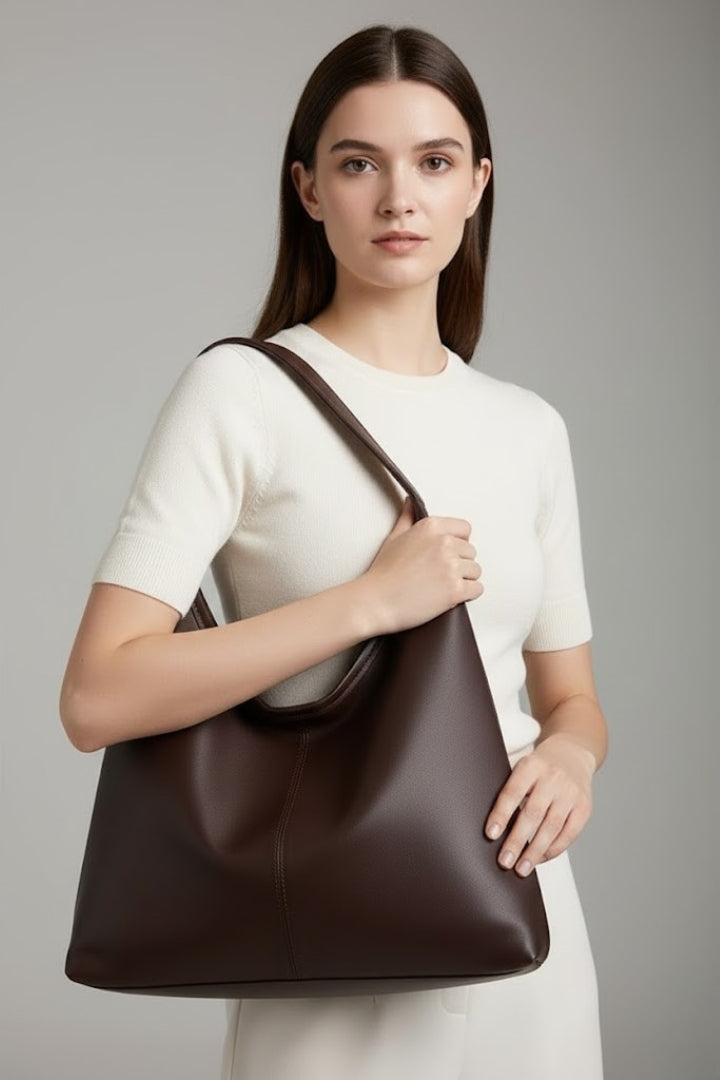 Large women's shoulder tote bag with long straps and roomy interior
