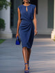 Sleeveless Midi Dress with Ruched Waist, Keyhole Neckline
