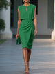 Sleeveless Midi Dress with Ruched Waist, Keyhole Neckline
