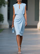 Sleeveless Midi Dress with Ruched Waist, Keyhole Neckline