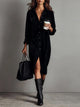 Women's corduroy shirt midi dress with collar and chest pockets