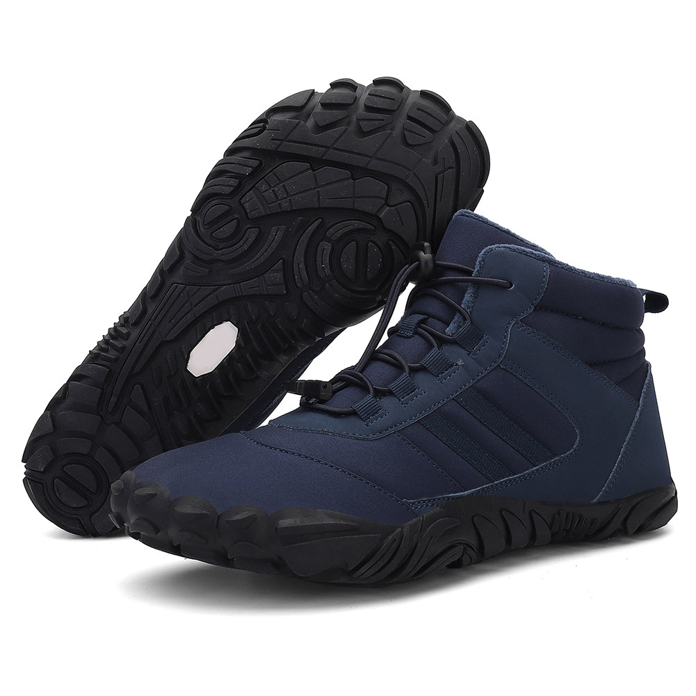 Barefoot winter ankle shoes with laces and rugged tread sole