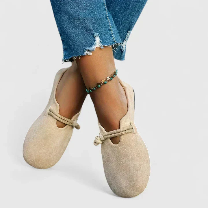 Women's round-toe flat shoes with rope strap detail