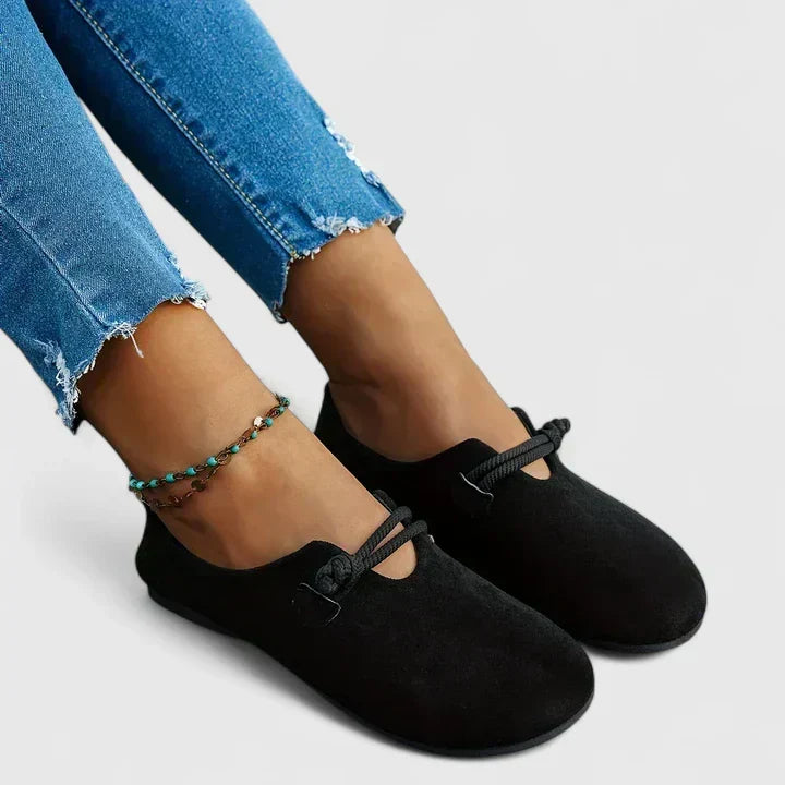 Women's round-toe flat shoes with rope strap detail