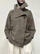 Houndstooth plaid jacket with stand collar and asymmetric button front