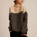 Women's turtleneck sweater with contrasting chevron pattern
