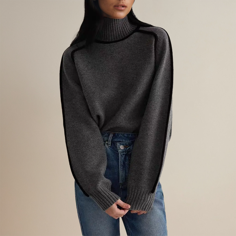 Women's turtleneck sweater with contrast piping