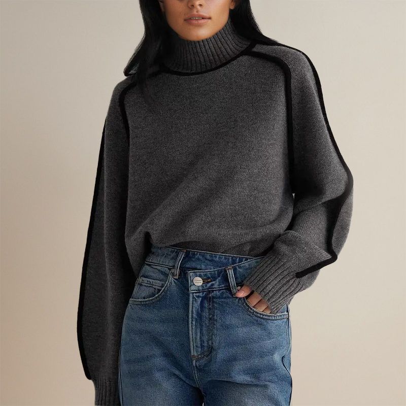 Women's turtleneck sweater with contrast piping