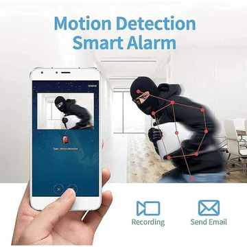 Small black spherical wireless camera with magnetic mount, shown in hand and mounted on surfaces, displaying live video feed on smartphone
