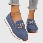 Women's textured slip-on sneakers with gold-tone buckle detail