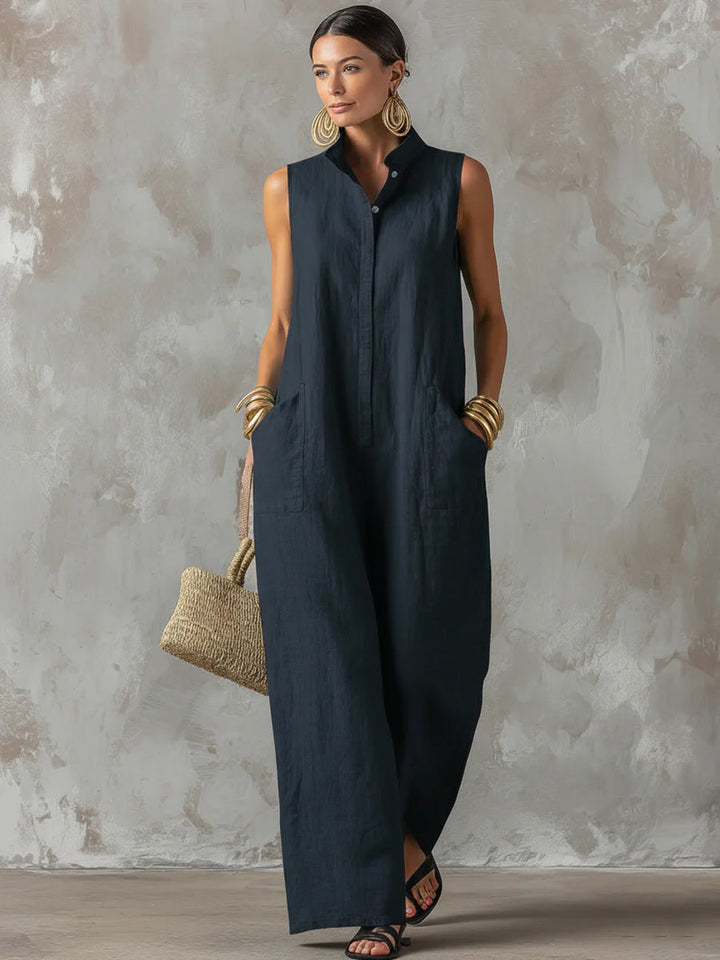 Women's Wide Leg Jumpsuit, Stand Collar Sleeveless