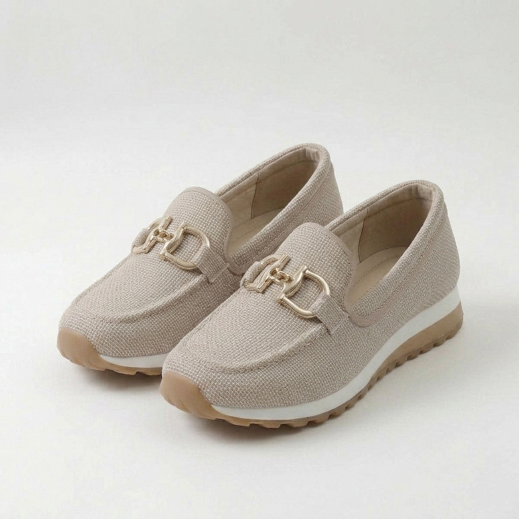 Women's textured slip-on sneakers with gold-tone buckle detail