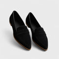 Women's pointed toe loafers with penny strap detail