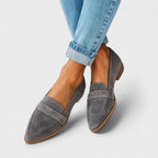 Women's pointed toe loafers with penny strap detail