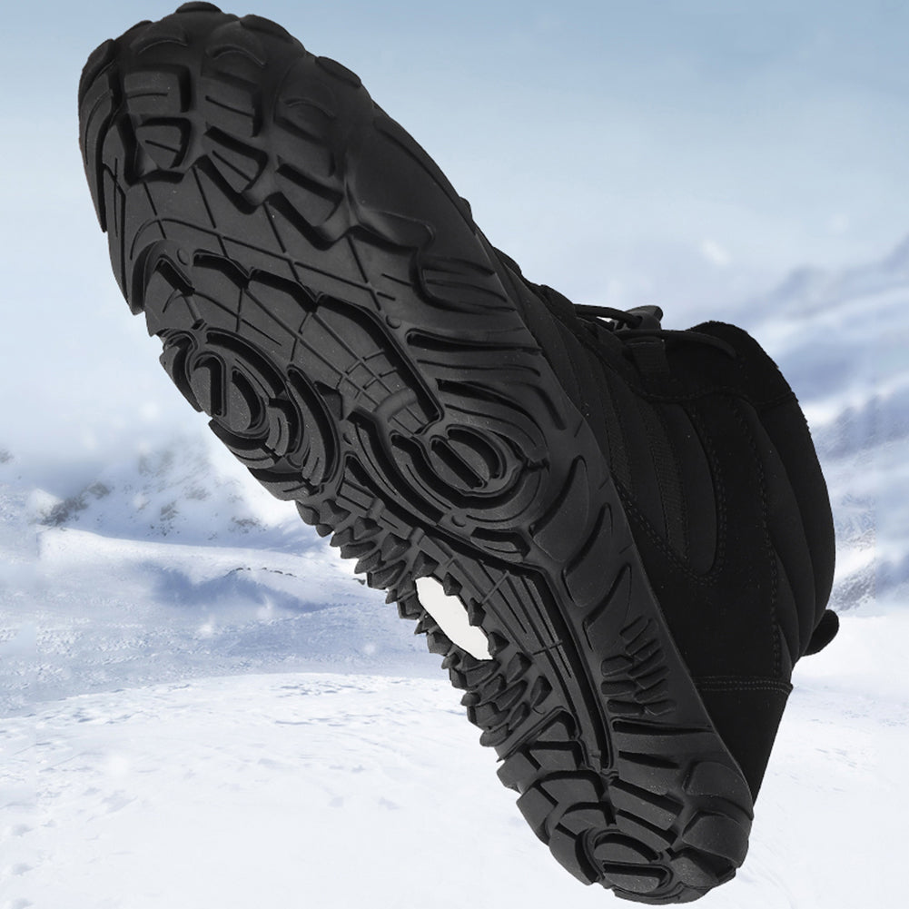 Barefoot winter ankle shoes with laces and rugged tread sole