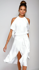 Women's Halter Neck Midi Dress, Cold Shoulder Wrap Skirt