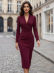 Women's tailored long sleeve blazer midi dress with lapels and front buttons