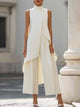 Women's sleeveless high neck asymmetric vest top in white shown front and back