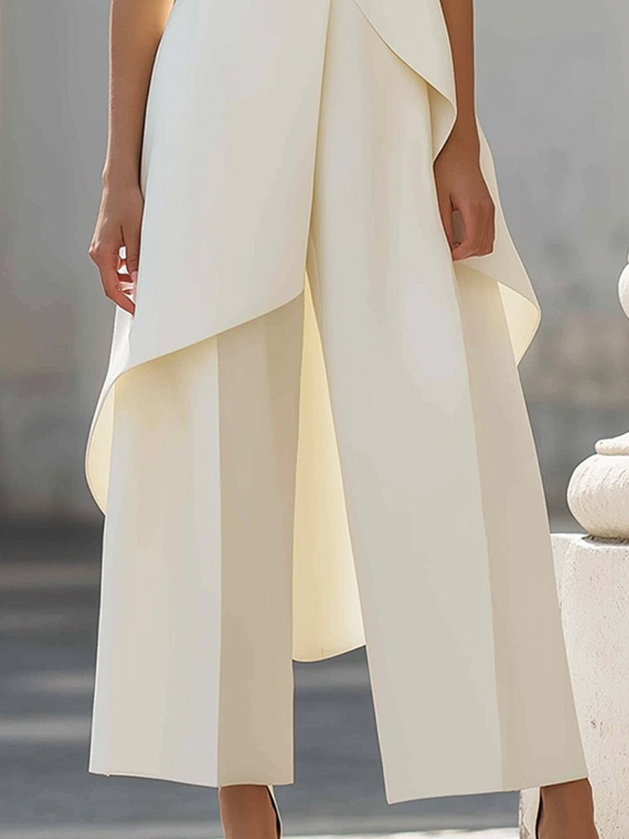 Women's sleeveless high neck asymmetric vest top in white shown front and back