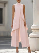 Women's sleeveless high neck asymmetric vest top in white shown front and back