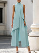 Women's sleeveless high neck asymmetric vest top in white shown front and back