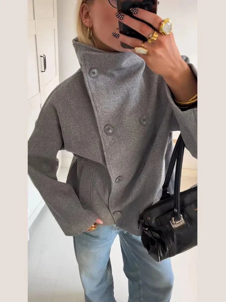 Women's double-breasted stand collar jacket