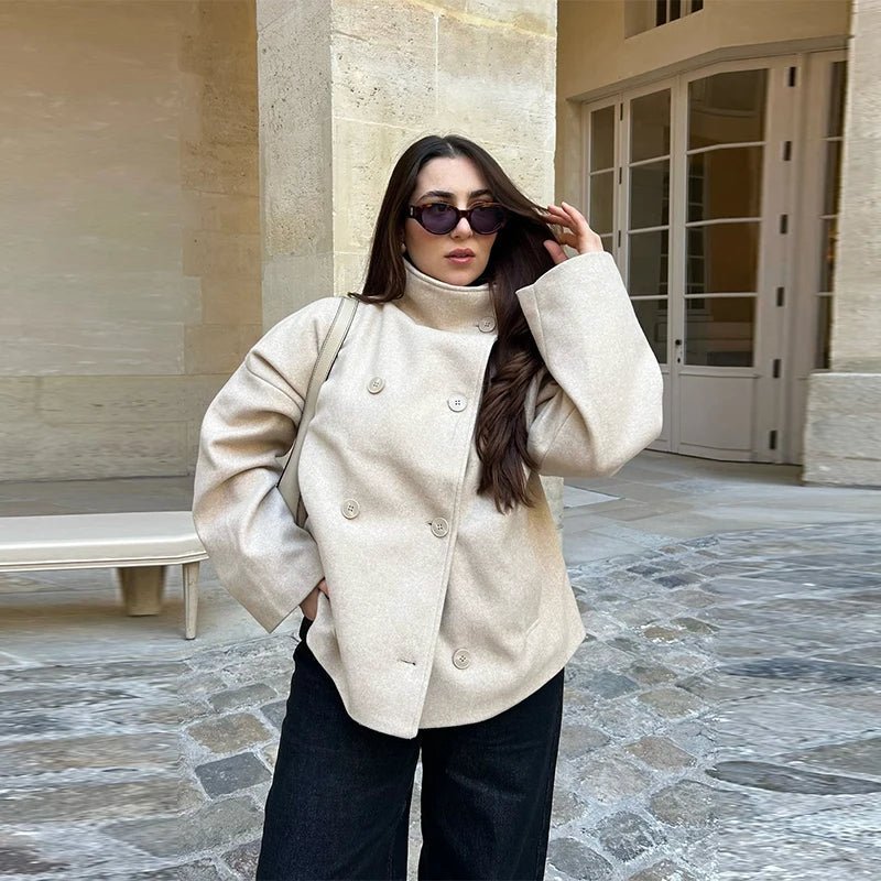 Women's double-breasted stand collar jacket