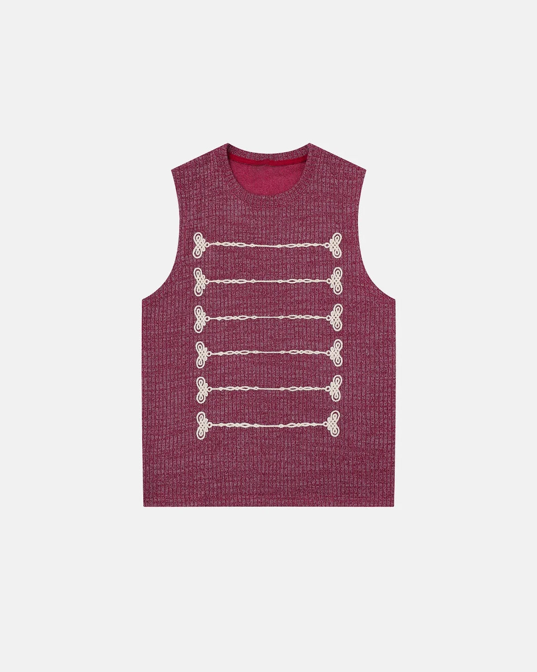 Women's ribbed knit tank top with embroidered front motifs