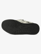 Black camouflage high-top board sneakers with white laces