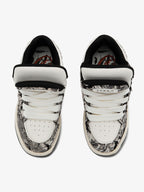 Black camouflage high-top board sneakers with white laces