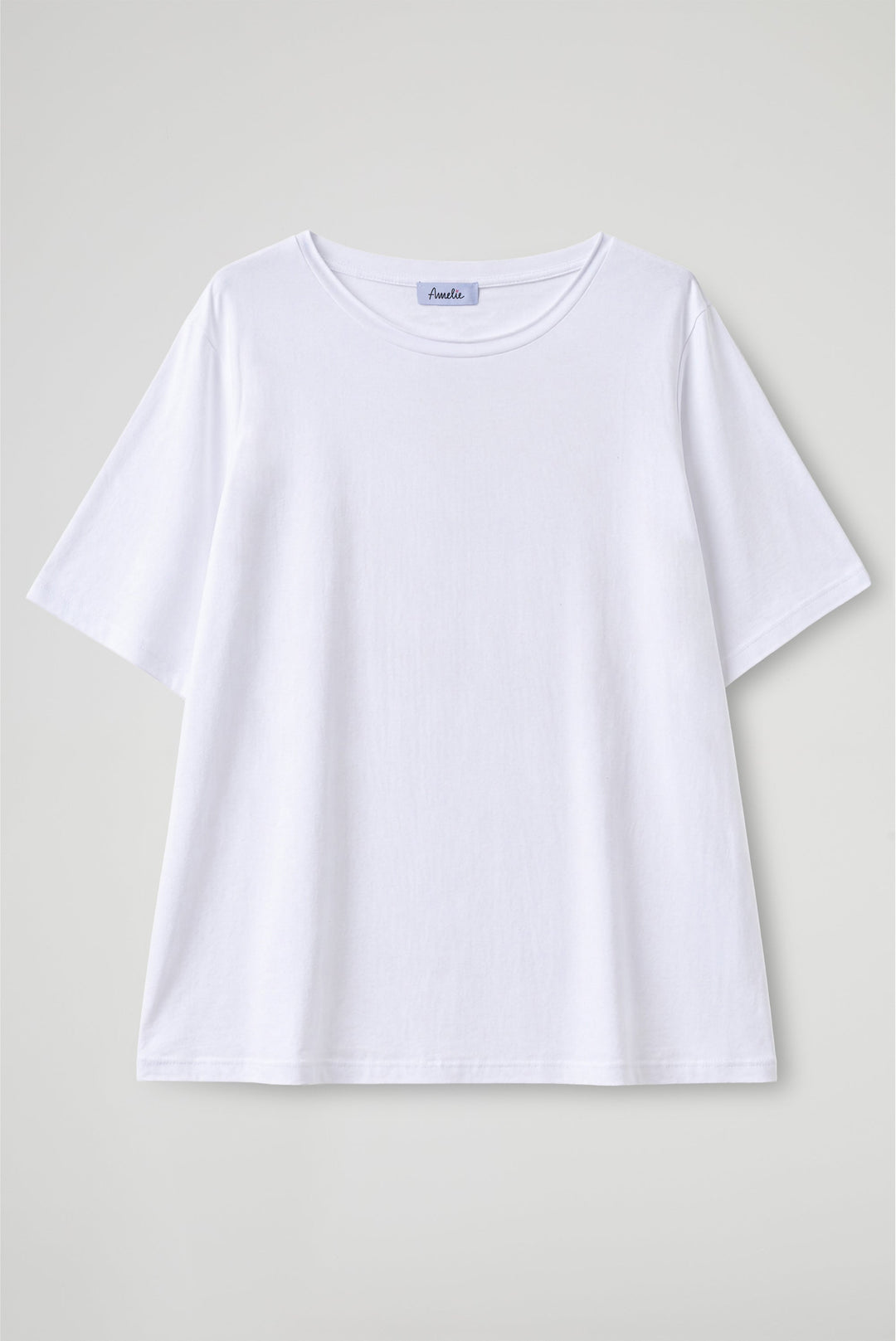 Women's crew neck t-shirt with short sleeves in white and navy, relaxed fit