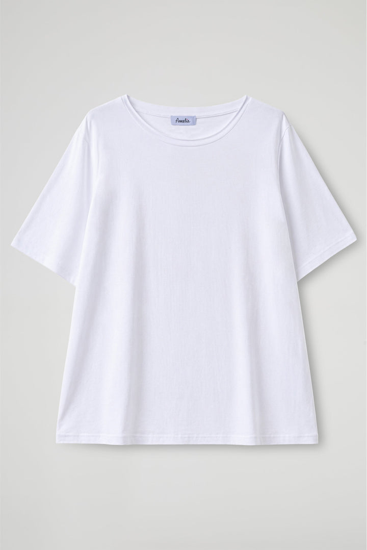 Women's crew neck t-shirt with short sleeves in white and navy, relaxed fit