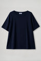 Women's crew neck t-shirt with short sleeves in white and navy, relaxed fit
